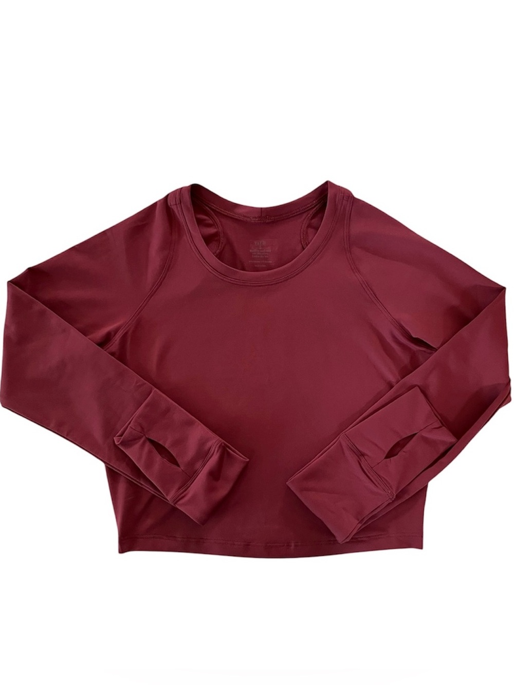 Women’s Fleo Foundation Long Sleeve Crop Top Thumb Holes Size Small New Maroon